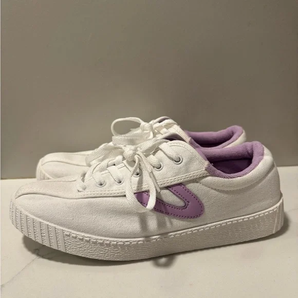 Tretorn Nylite Canvas White and Purple Lace up Sneakers - Picture 2 of 11